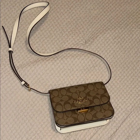 Coach Signature Brown and Cream Crossbody Bag - Picture 1 of 4